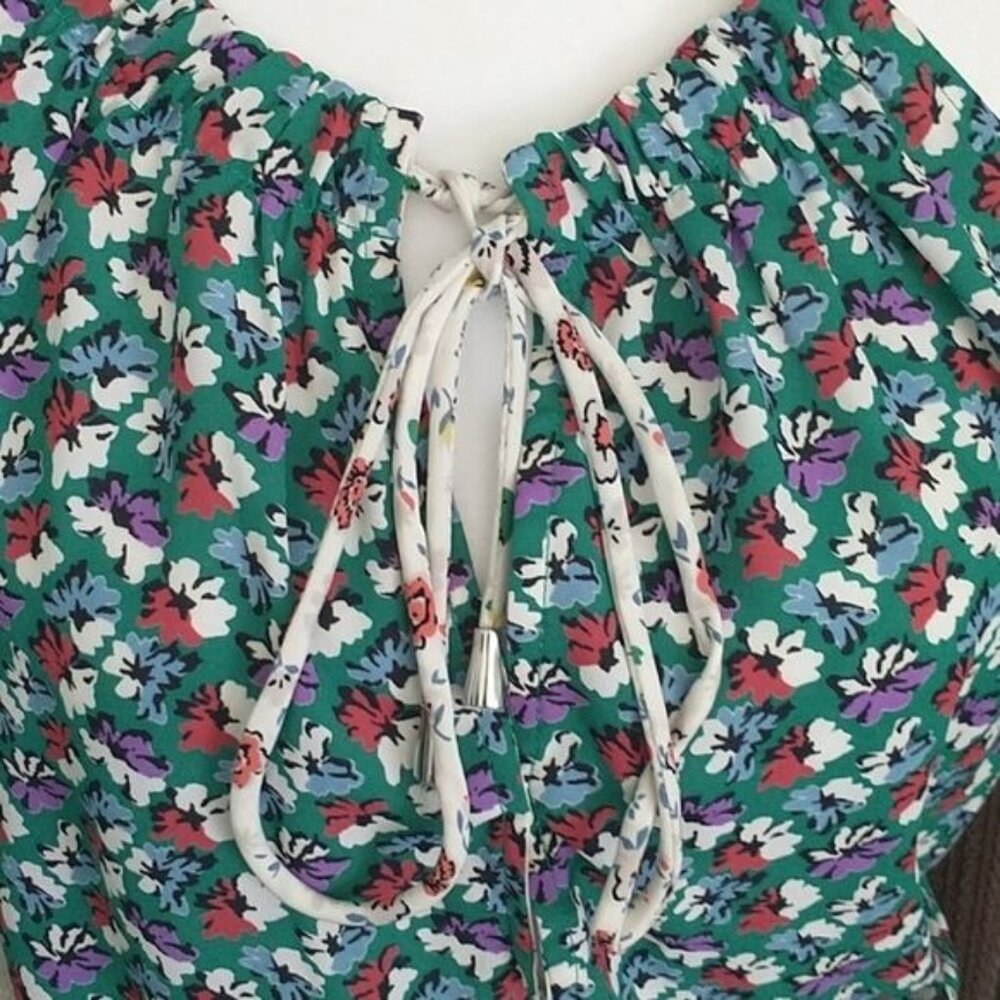 Anthropologie Floral Sleeveless Halter Peplum Top Tie Detail Green Multicolor - Picture 4 of 9